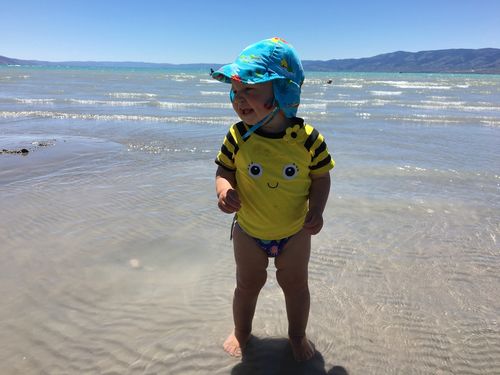 Customer photo review of Cheeky Cloth One Size Reusable Swim Diaper "20,000 Leagues"