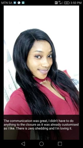 Customer photo review of 13" X 4" LACE FRONTAL - STRAIGHT + 3 BUNDLES(#1B)