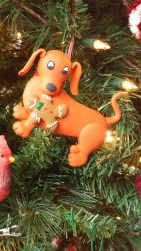 Customer photo review of Dachshund with Gingerbread Man Ornament Handmade BROWN Collectible