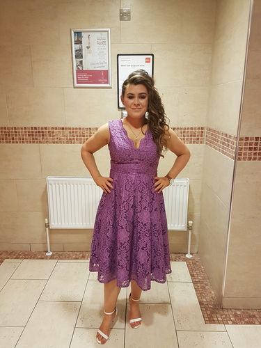 Customer photo review of Bethany Mauve Lace Midi Dress