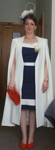 Customer photo review of Lara Cream Maxi Belted Cape Blazer