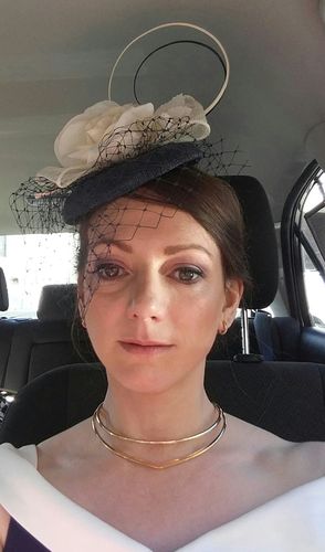 Customer photo review of Tina Navy and Cream Fascinator