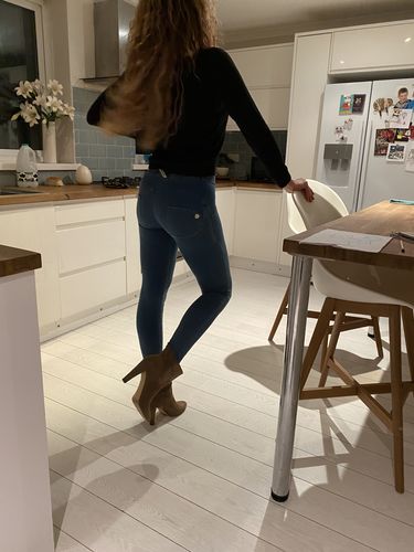Customer photo review of 2020 Mid Waisted Light Blue Denim Jeans With Built-in Hiney Trainer X™