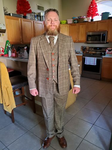 Customer photo review of Retro Plaid Tweed 3 Piece Suit