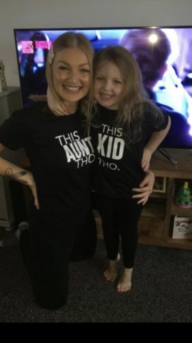 Customer photo review of This AUNTIE/This KID Black Matching Tees (MRK X)