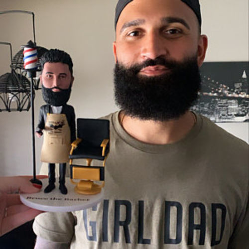 Customer photo review of Barber With Chair Custom Bobblehead