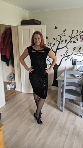 Customer photo review of Black Sequin Knot Midi Dress With Gathered Waist