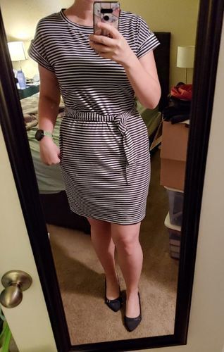 Customer photo review of Casual Stripe Bandage Dress