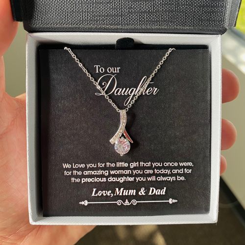 Customer photo review of "To Our Daughter, Love mum & Dad" White gold necklace