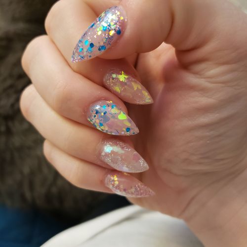 Customer photo review of Deluxe Gorgeous Glitter Poly Nail Gel Extension Kit