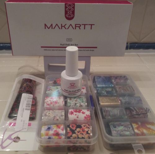 Customer photo review of Nail Art Foil Glue Gel with Flower Nail Foil Stickers Set