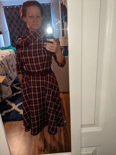 Customer photo review of Burgundy Plaid Rommana Dress by Voodoo Vixen