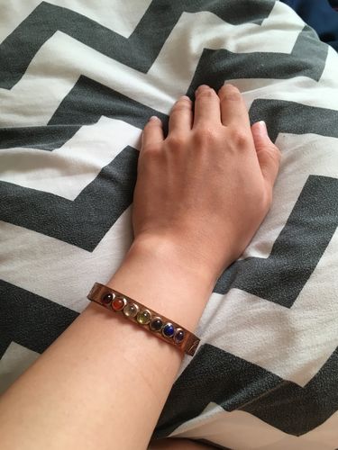 Customer photo review of Copper Cuff Bracelet with Chakra Stones