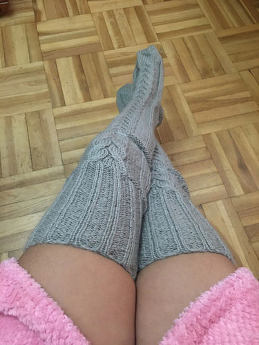 Customer photo review of French Cable Knit Over The Knee Socks