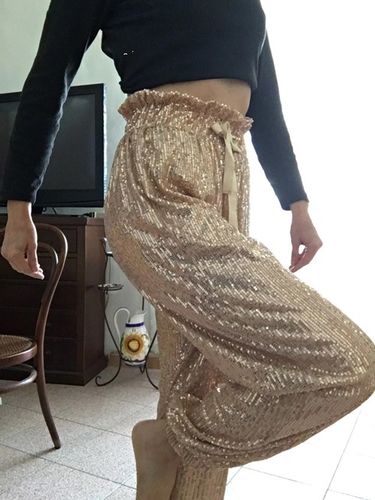 Customer photo review of Fashion Sequins Drawstring High Waist Trousers