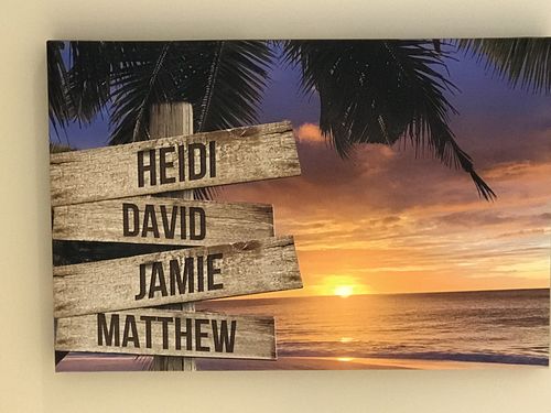 Customer photo review of Beach V2 Color Personalized Names Premium Canvas