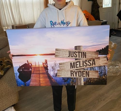 Customer photo review of Lake Dock V2 Color Personalized Names Premium Canvas