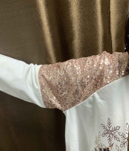 Customer photo review of ELFSHE Women's Sequined Splicing Christmas Blouse