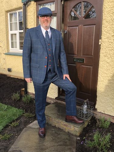 Customer photo review of Retro Blue Check Tweed 3 Piece Suit