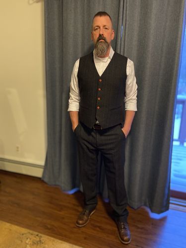 Customer photo review of Dark Grey Herringbone Tweed 3 Piece Suit