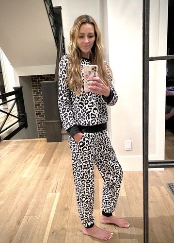 Customer photo review of Black & White Leopard Print Joggers | Final Sale