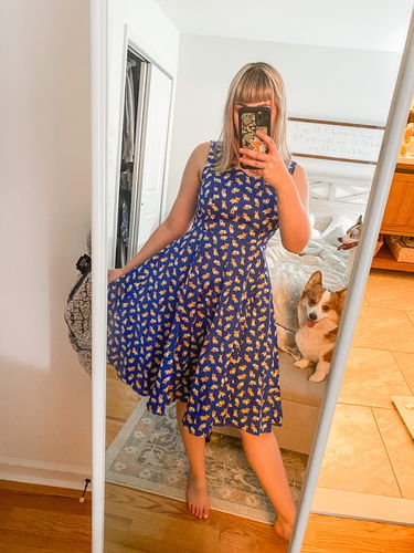 Customer photo review of Blue Corgi Print V-Neck Dress by Eva Rose