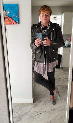 Customer photo review of Classic biker style jacket with epauletts