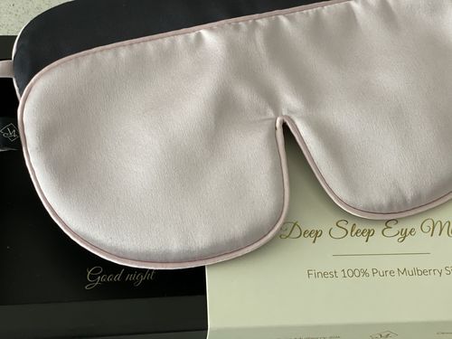 Customer photo review of Precious Pink Silk Eye Mask