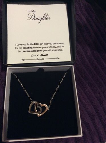 Customer photo review of TO MY DAUGHTER - 'I LOVE YOU FOR THE LITTLE GIRL' INTERLOCKING HEARTS NECKLACE