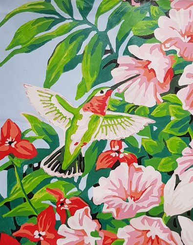 Customer photo review of Malen nach Zahlen - Kleiner Vogel Schnüffelt die Blumen