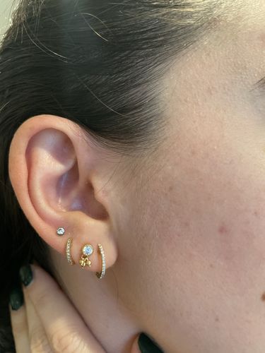 Customer photo review of Amoli Labret Earring 14k Gold