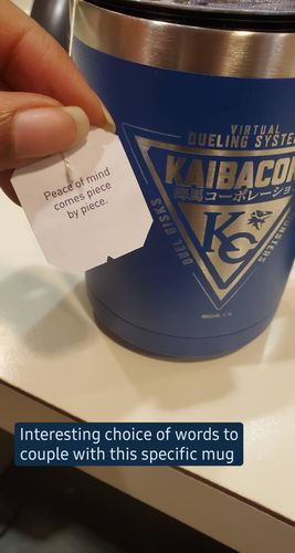 Customer photo review of Kaiba Corp Dueling System - Laser Etched Stainless Steel Coffee Mug