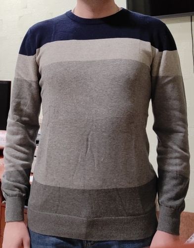 Customer photo review of Autumn Casual Men's Sweater O-Neck Striped Slim Fit Knittwear