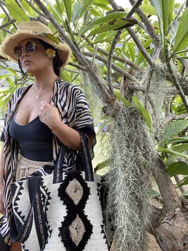 Customer photo review of Whisper White Fringe Embroidered Three Way Tote