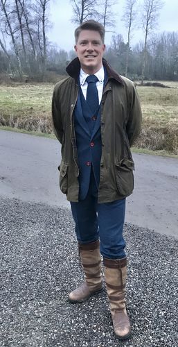 Customer photo review of Blue Herringbone Tweed 3 Piece Suit