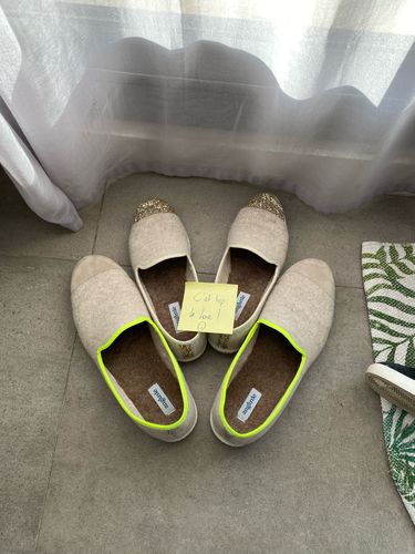 Avis photo d'un client sur Chausson femme laine, beige rose poudré