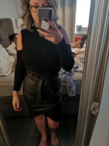 Customer photo review of Eco Leather Belt Wrap Skirt Black X148