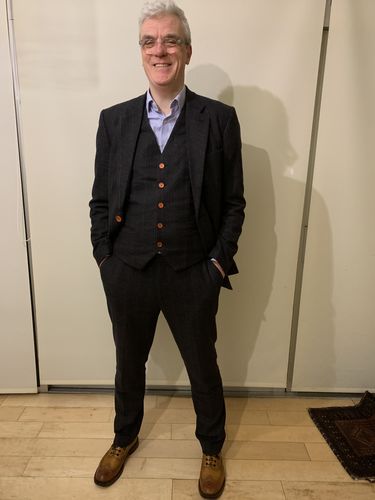 Customer photo review of Dark Grey Herringbone Tweed 3 Piece Suit