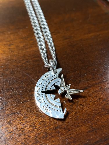 Customer photo review of Compass Necklaces, Engraved Dates, Hand Cut Coin