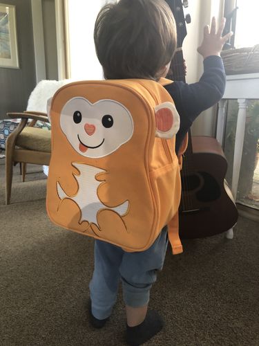 Customer photo review of Apple Park 100% Recycled Fabric Back Pack - Monkey