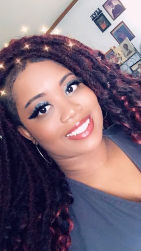 Customer photo review of 20" Bomba Faux Locs Soul Curly Tips Goddess Crochet Braid Hair By Bobbi Boss