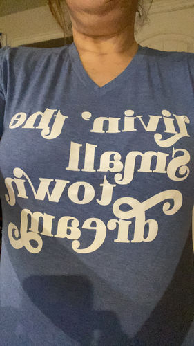 Customer photo review of "Livin' the Small Town Dream" Graphic Tee in Blue