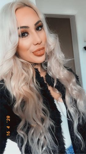 Customer photo review of VeSunny Tape in Human Hair Extensions Lightest Blonde #60