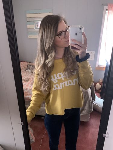 Customer photo review of Clip in Balayage Brown with Blonde Human Hair Extensions #4/14/60