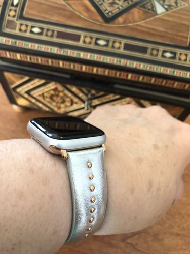 Customer photo review of Metallic Silver Stud Band for the Apple Watch in Rose Gold
