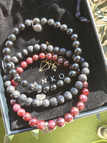 Customer photo review of Bracelet triple « Protection » Obsidienne, Lave, Quartz fumé - 6 mm