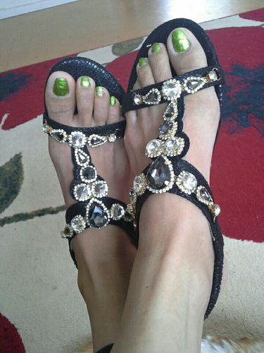 Customer photo review of Lazzy Women Retro Boho Rhinestone Beaded Snake-print Sandals
