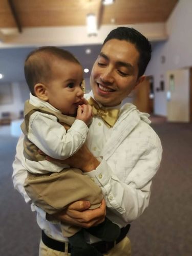 Customer photo review of Champagne Gold Satin Bowtie