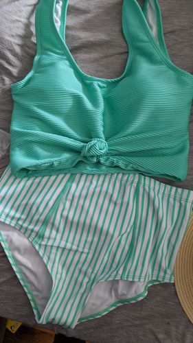 Customer photo review of Beach Bum Bottom | Mint & White Thin Stripes | Final Sale