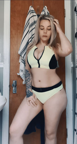 Customer photo review of Active Topstitched Zip-Up Bikini Top - Neon Yellow